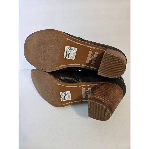 TOMS heeled tie up black booties.  Size W9. - Picture 6 of 7